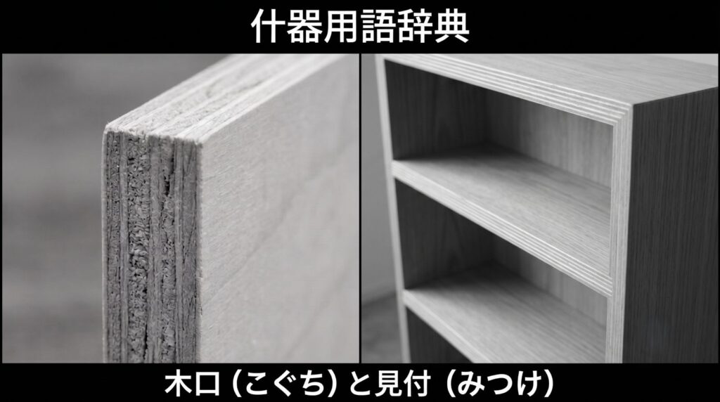 【什器用語辞典】木口（こぐち）と見付（みつけ）とは？